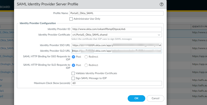 GlobalProtect SAML Identity Provider Configuration