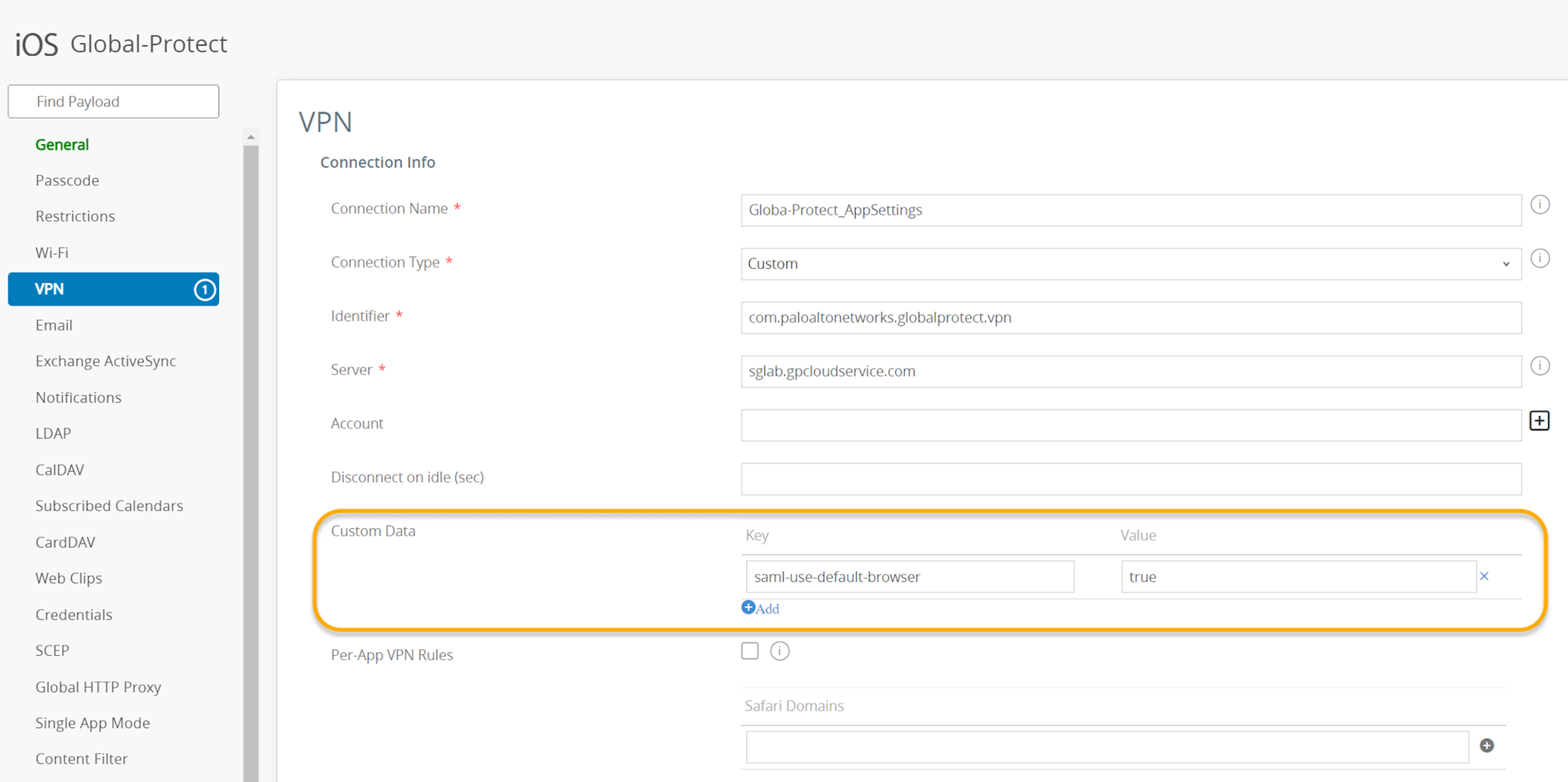 Workspace ONE VPN Profile Configuration
