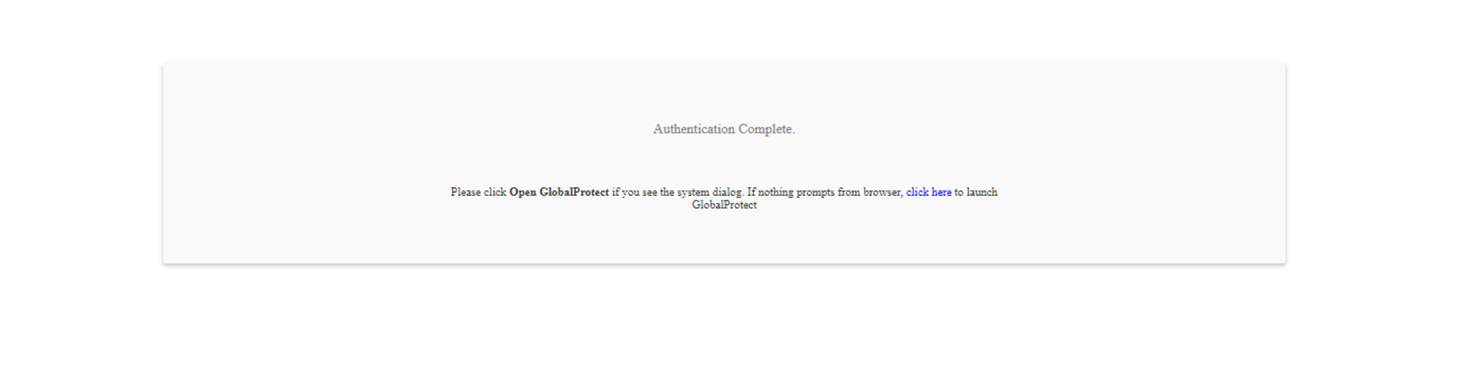 Blank Authentication Complete page