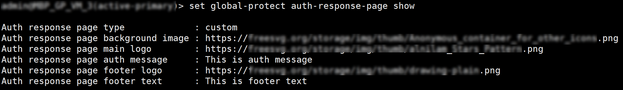 CLI output showing current settings