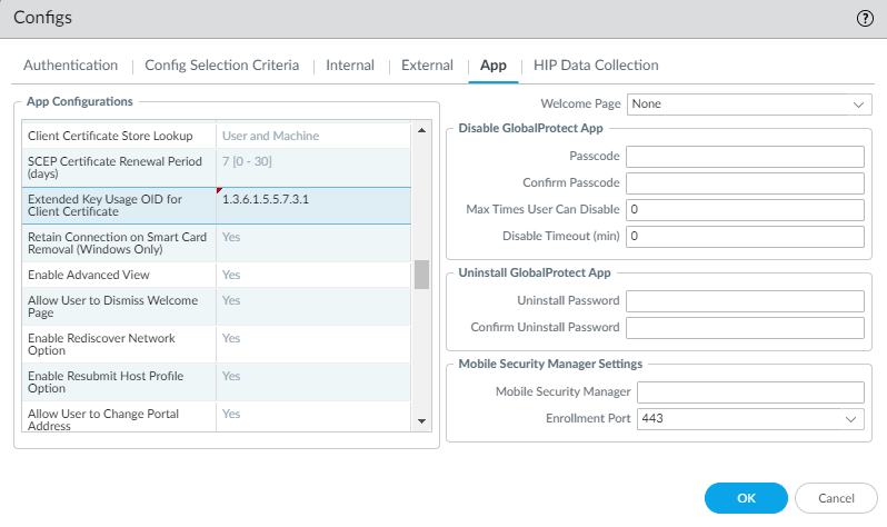 GlobalProtect App Configuration with Extended Key Usage OID