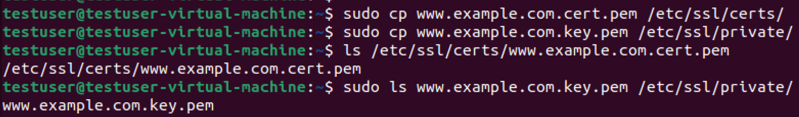 Linux CLI showing sudo cp command