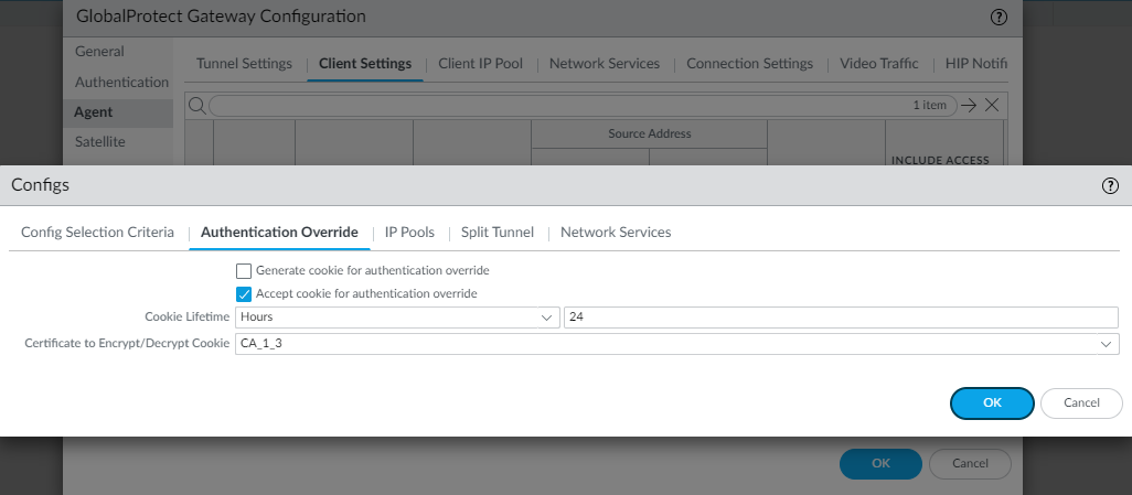 Gateway Authentication Override Configuration