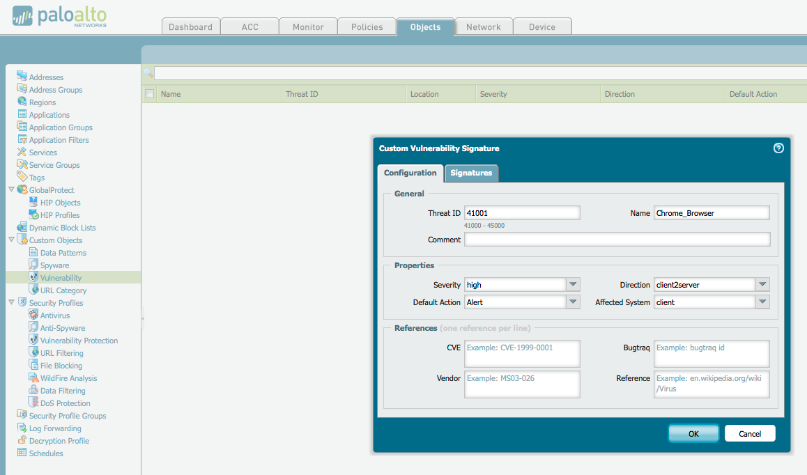 Custom Vulnerability Signature