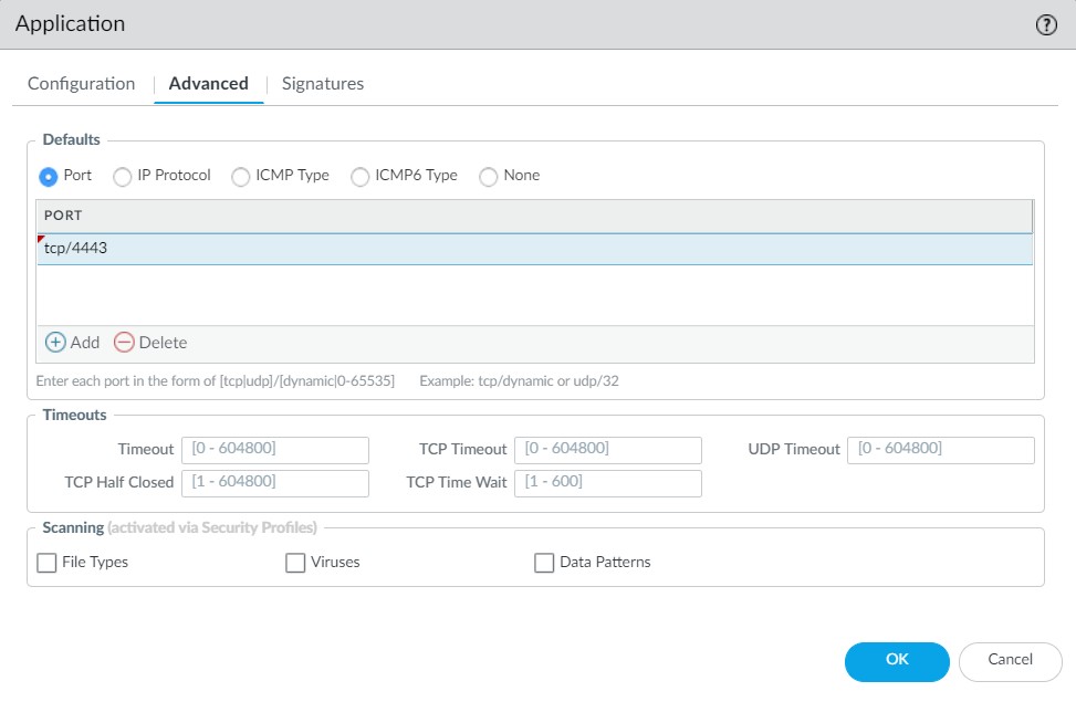 Custom Application Advanced Settings