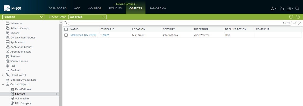 Verify Custom Objects in Panorama