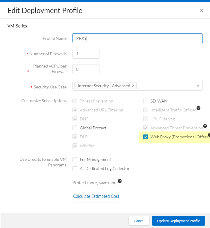 CSP Deployment Profile showing Web Proxy option