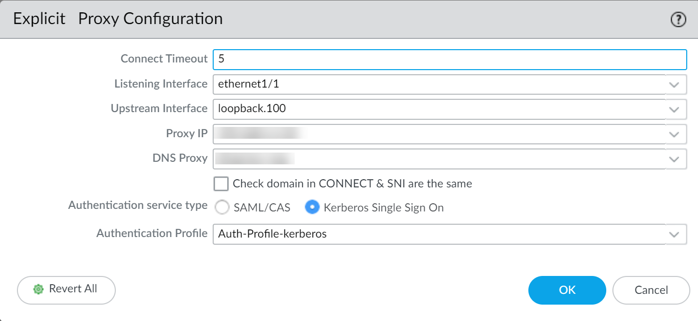Explicit Proxy Config showing Kerberos Single Sign On selected
