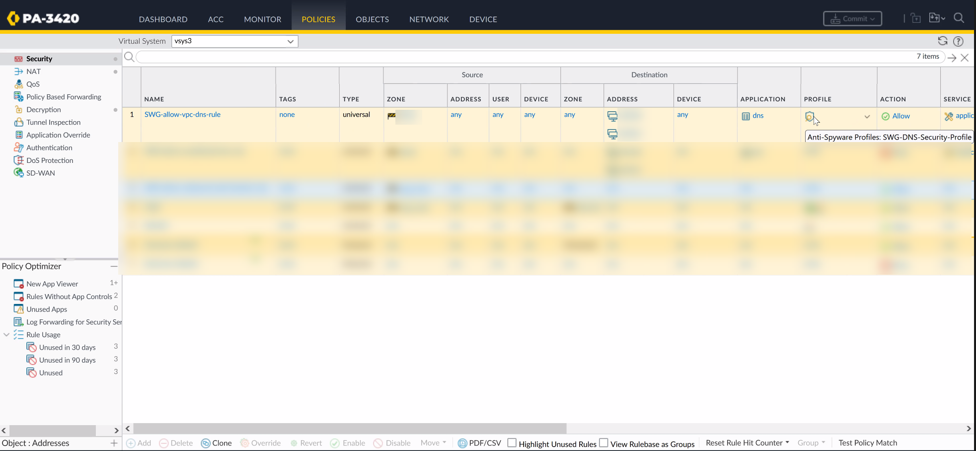 Details of SWG-allow-vpc-dns-rule