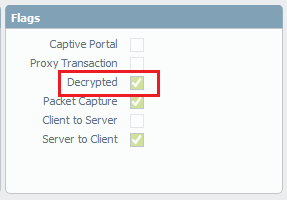 Inbound connection which is being decrypted according to the checkbox symbol