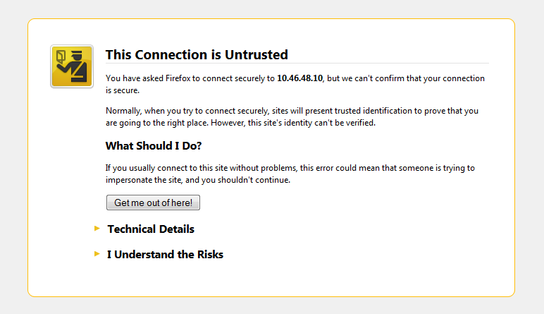 Firefox browser giving an error due to untrusted CA certificate being presented