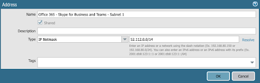 Panorama Address Configuration Screen