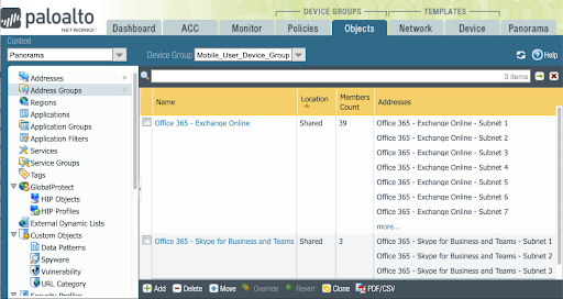 Panorama Address Group Configuration