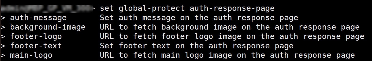 CLI set global-protect auth-response-page example