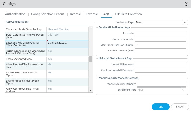 GP Portal App Config EKU OID