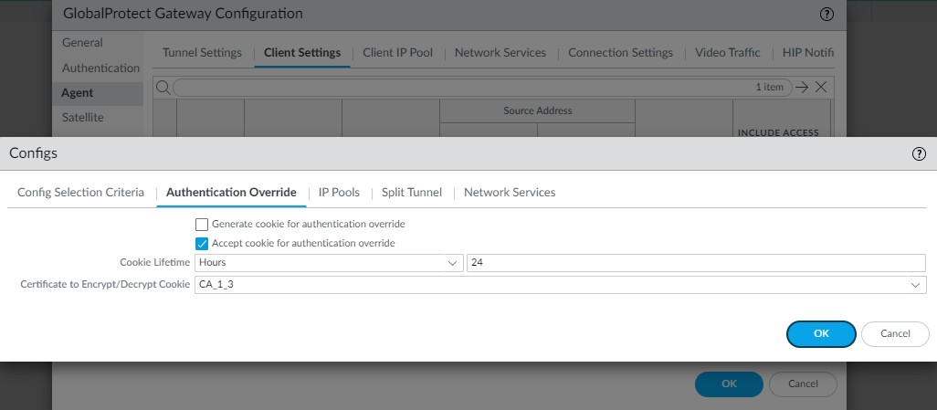 Gateway Client Settings - Accept Cookie