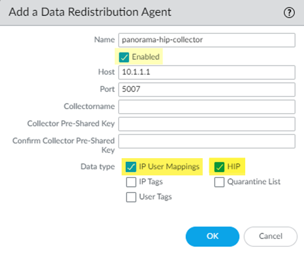 Screenshot of User-ID Agent configuration showing Host and Port