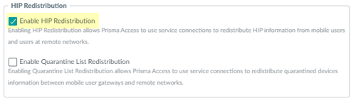 Screenshot of Enable HIP Redistribution checkbox in Panorama Cloud Services
