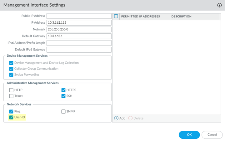 Screenshot of User-ID checkbox on Panorama Management Interface settings