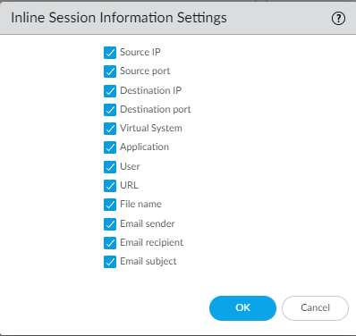 Inline Session Information Settings