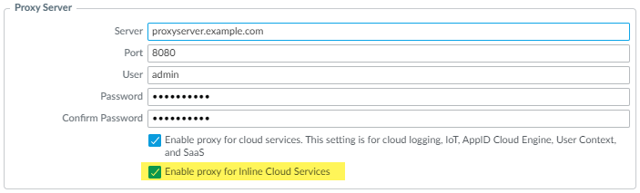 Proxy server configuration in Services