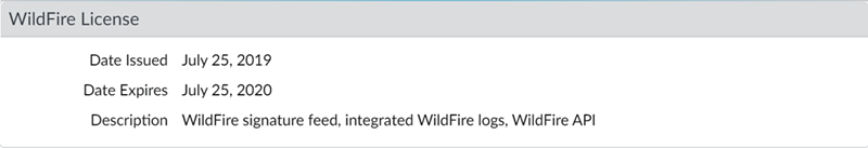 Wildfire license in Device Licenses screen