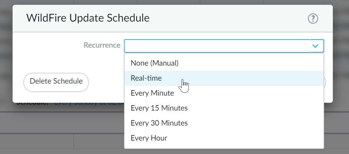 Dynamic Updates schedule set to Real-time
