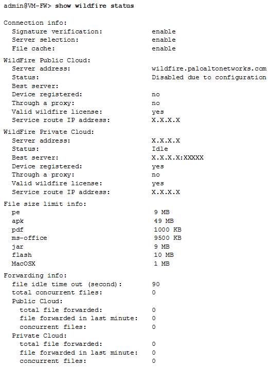 CLI output of show wildfire status