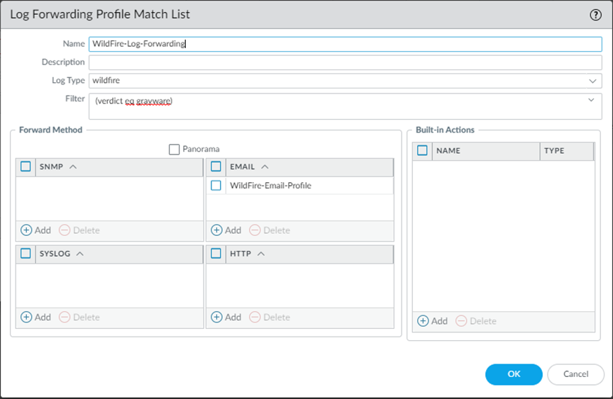 Log Forwarding Profile Match List configuration