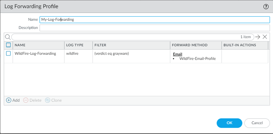 Completed Log Forwarding Profile
