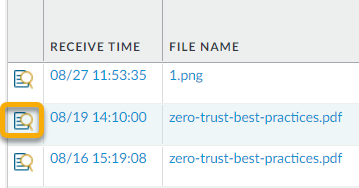 Log Details icon in Wildfire Submission log