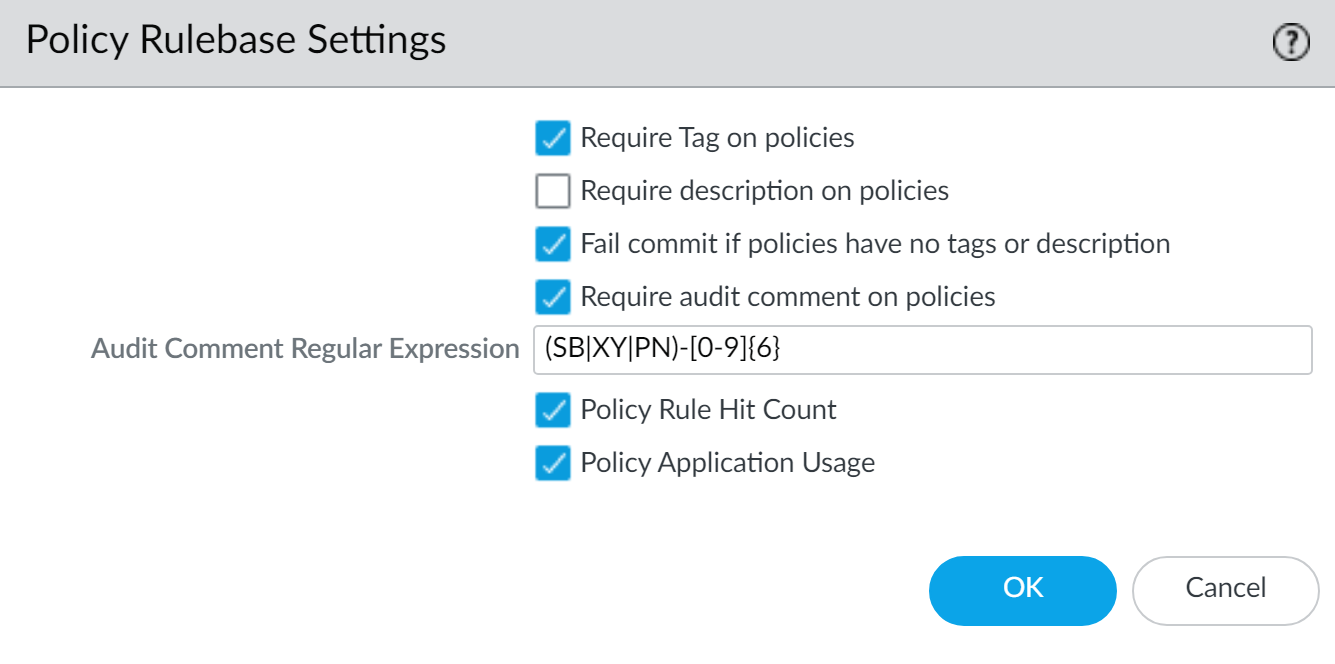 Policy Rulebase Settings - Require Audit Comment