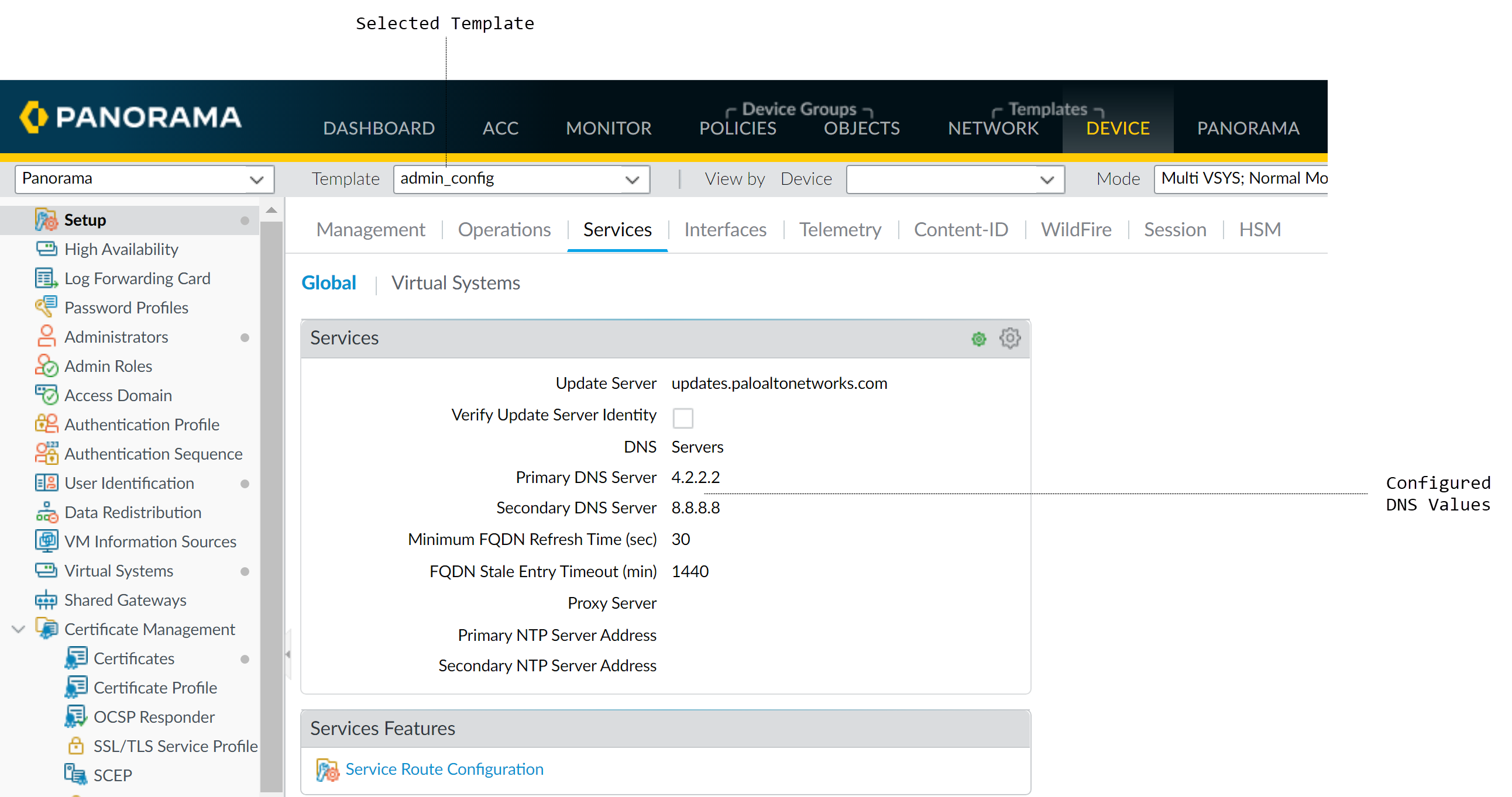 Configuring Primary DNS in Template