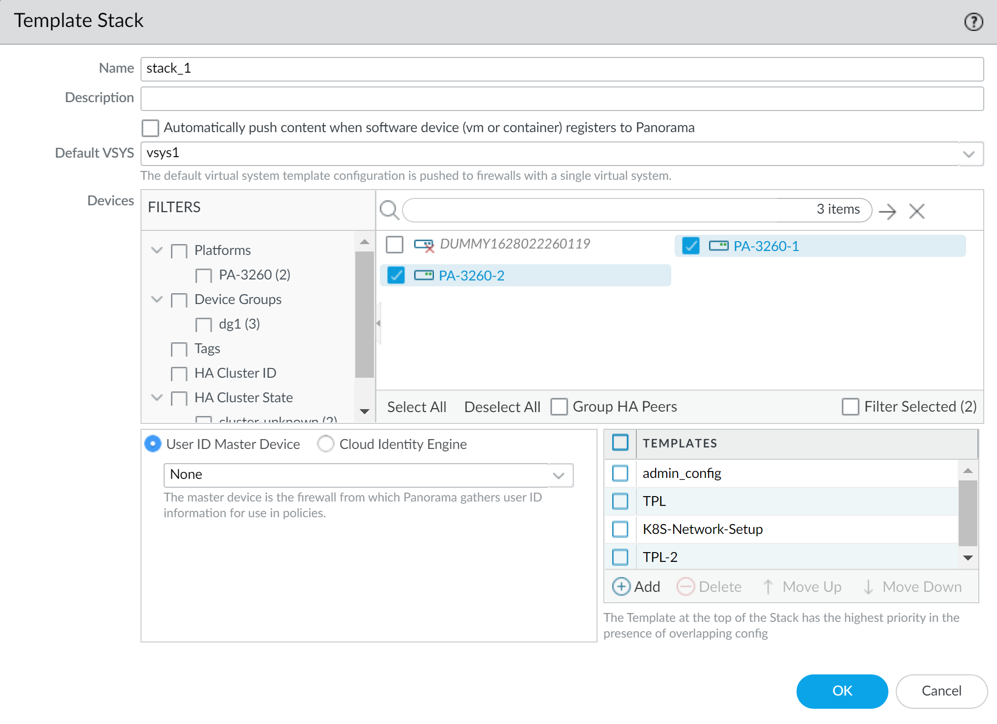 Configuring a Template Stack