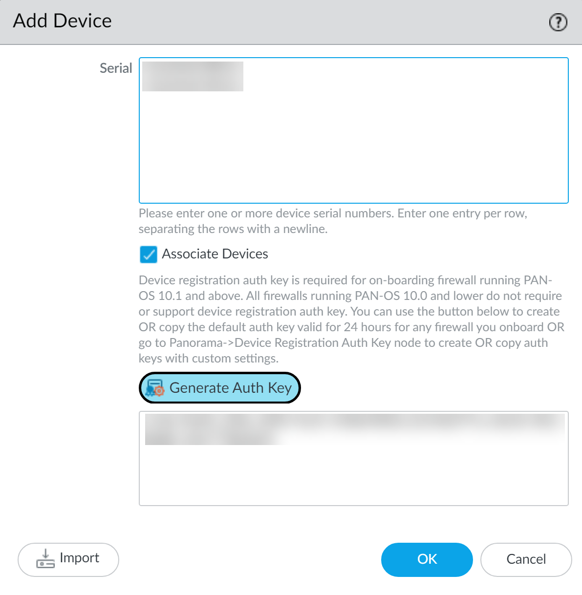 Add Firewall to Panorama Dialog