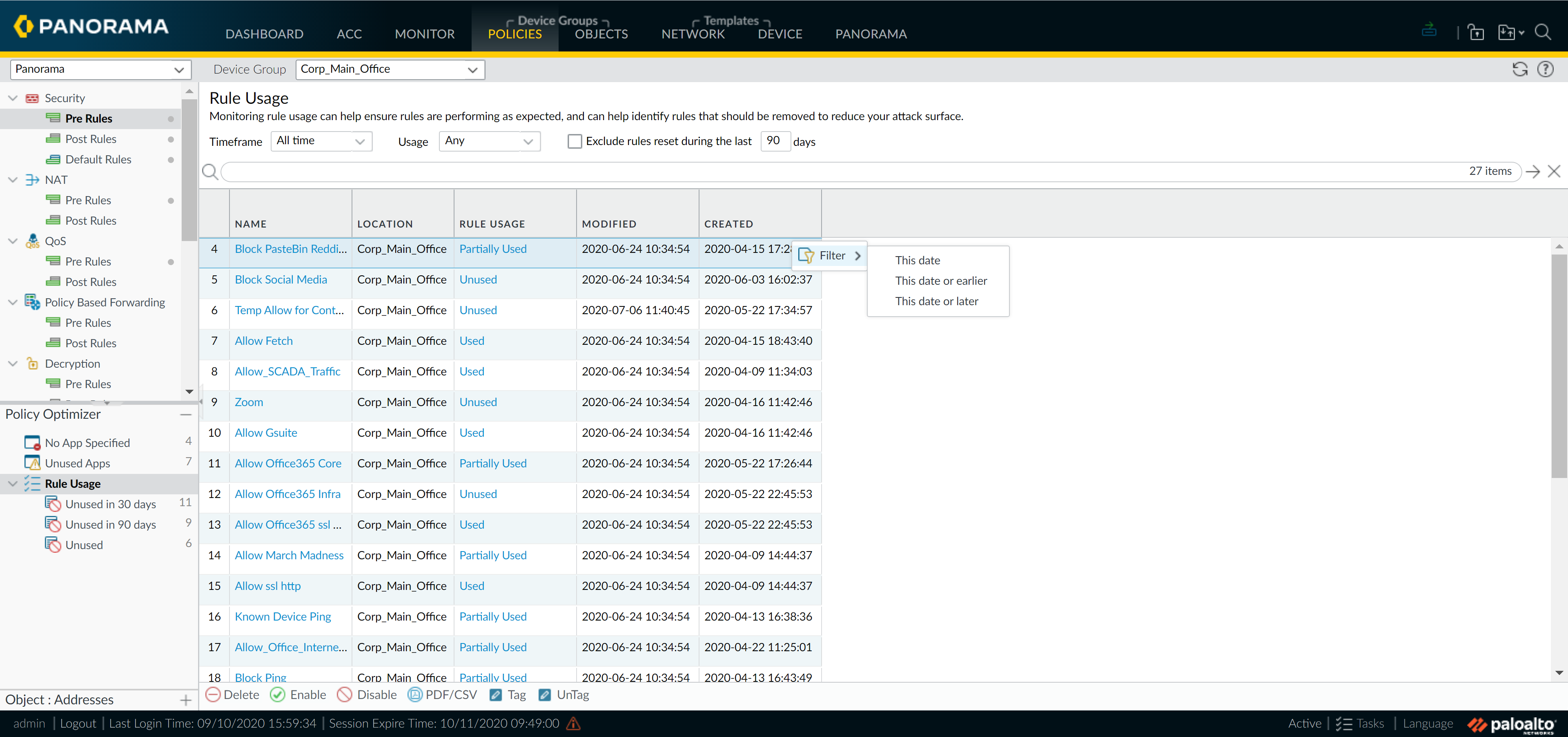 Policy Optimizer Applied Filter