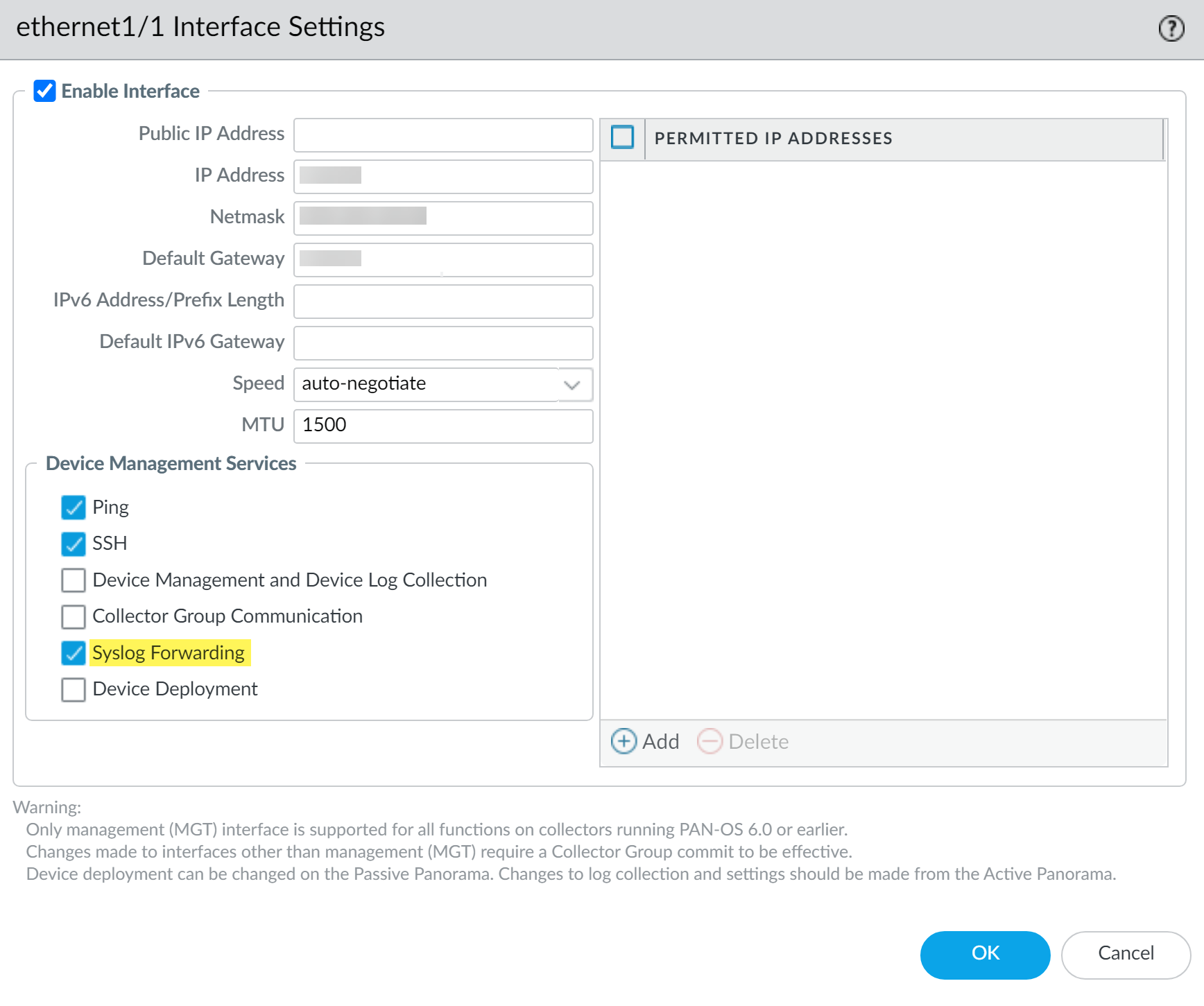 Enabling Syslog Forwarding on Panorama local LC interface.