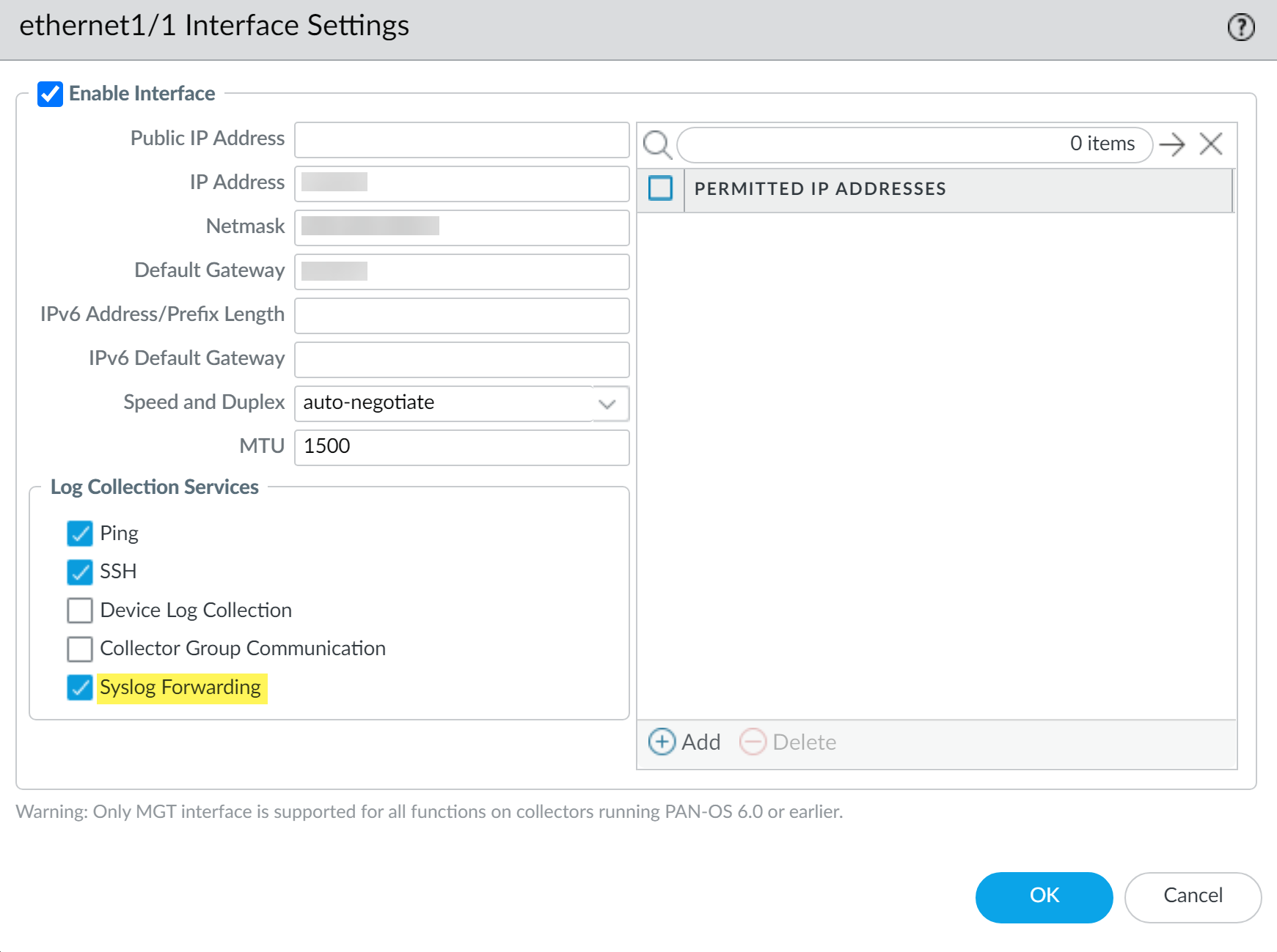 Enabling Syslog Forwarding on Dedicated LC interface.