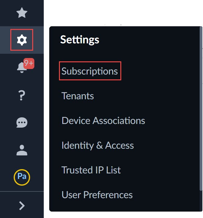 Strata Cloud Manager Subscriptions Menu