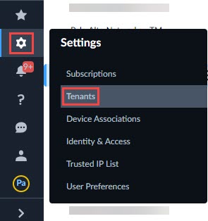 Strata Cloud Manager Tenants Menu