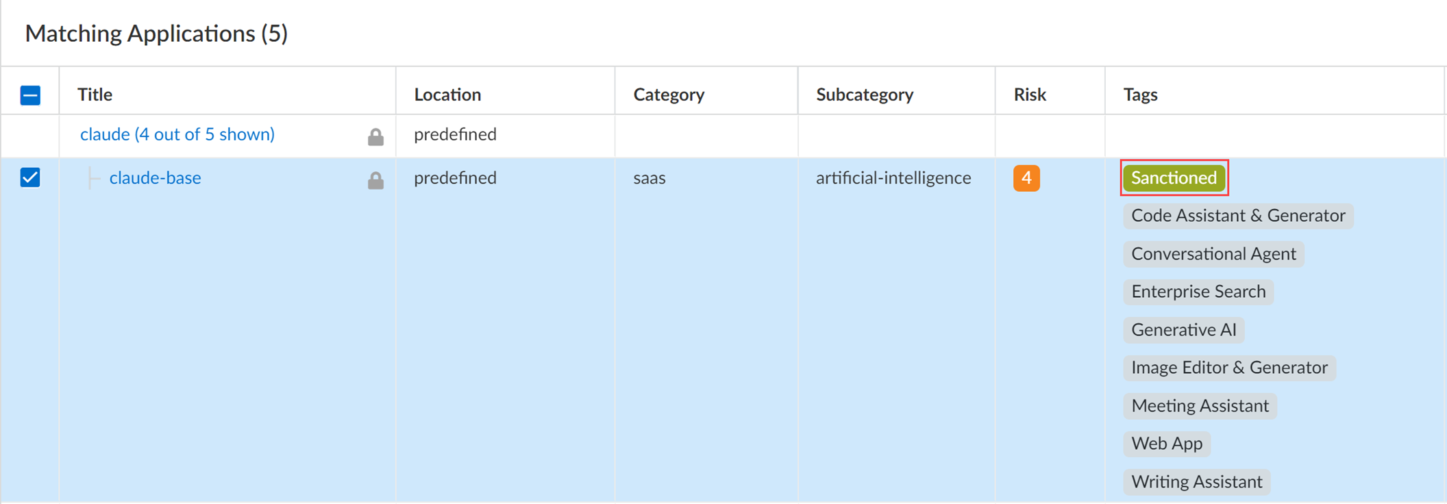 Screenshot of Tag column