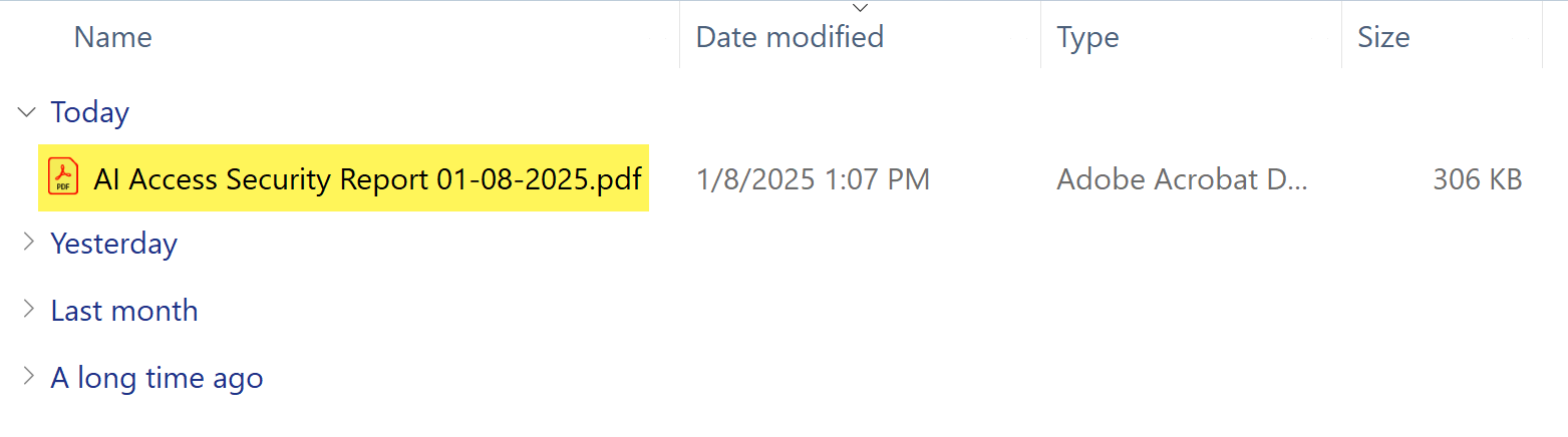 Screenshot of downloaded report file
