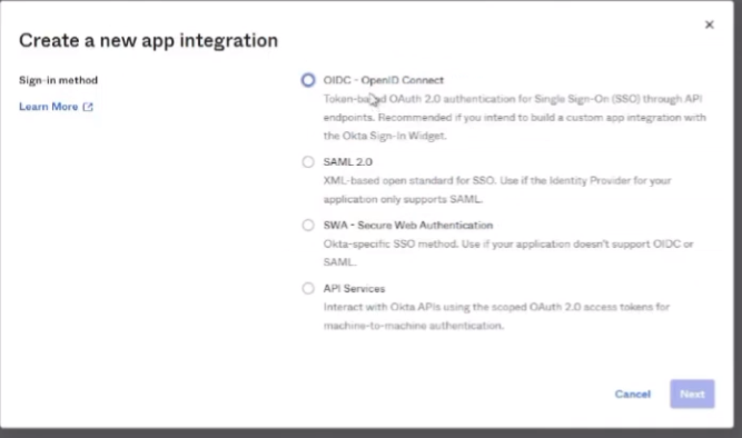 Okta - Create App Integration