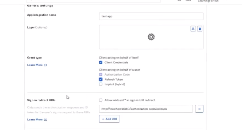 Okta App Configuration - Name and Grant Types