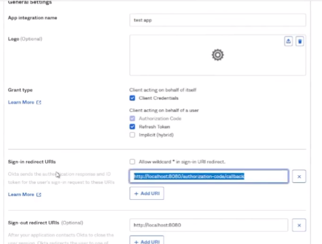 Okta App Configuration - Sign-in Redirect URI