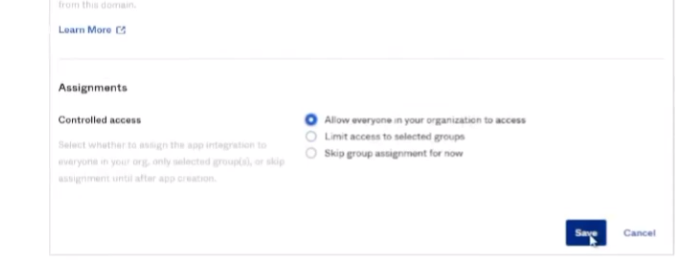 Okta App Configuration - Controlled Access
