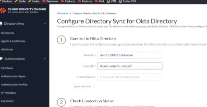 CIE Okta Setup - Entering Credentials