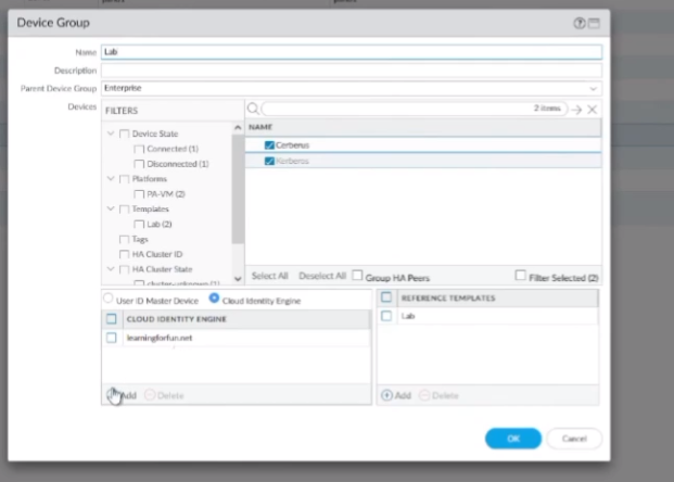 Panorama Device Groups - Selecting CIE as Master Device