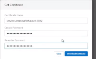 Certificate Name and Password