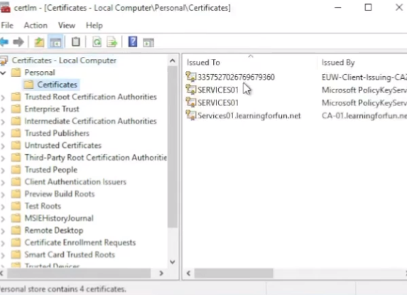 Certificate Manager - Local Computer Personal Store